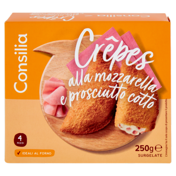 Consilia Crêpes Surgelate Prosciutto Cotto e Mozzarella 4 pezzi 250 g