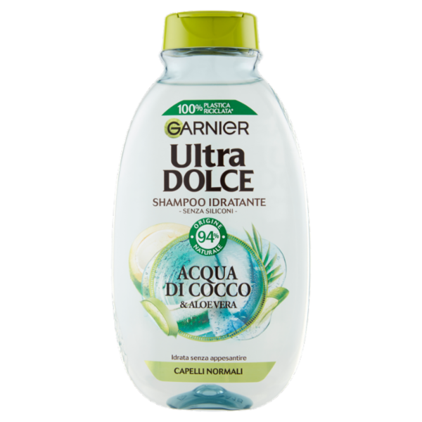 Garnier Shampoo Ultra Dolce Acqua di Cocco e Aloe Vera, Idrata i Capelli senza Appesantire, 250 ml