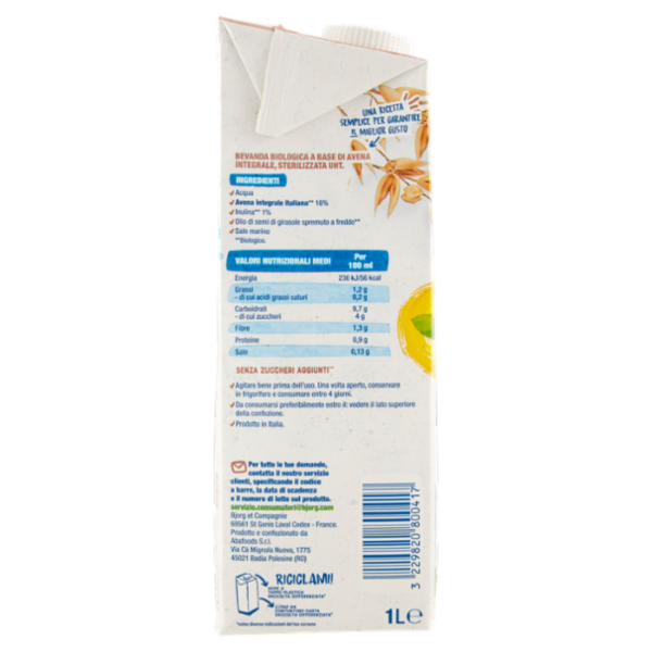 BJORG Avena Integrale Bevanda Vegetale Biologica, Senza Zuccheri Aggiunti, Prodotto in Italia, 1L