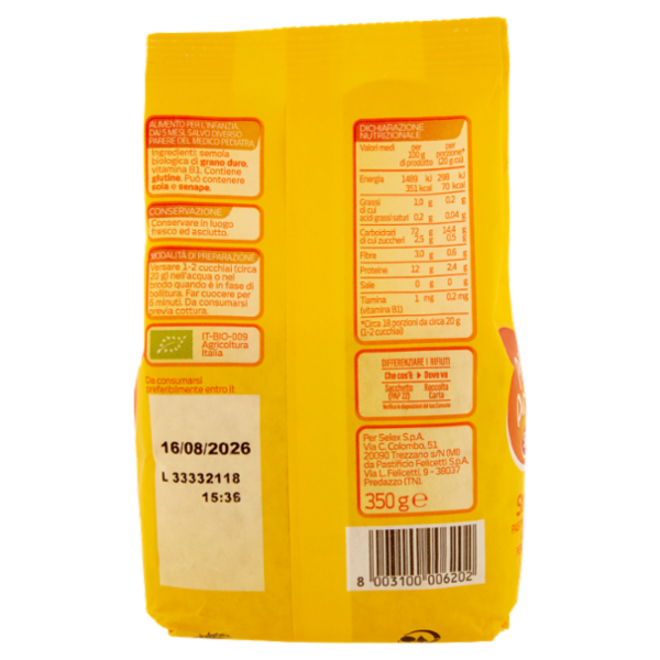 Selex Primi Anni Pastina per l'Infanzia Stelline Biologica 350 g