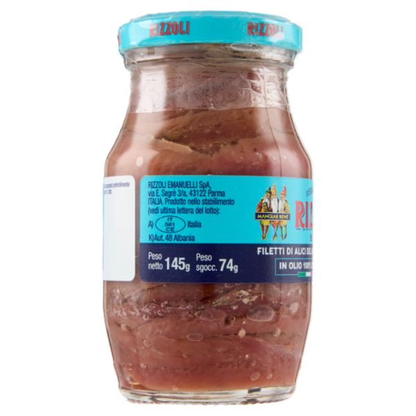 Rizzoli Filetti di Alici del Mar Adriatico in Olio 100% Italiano 145 g