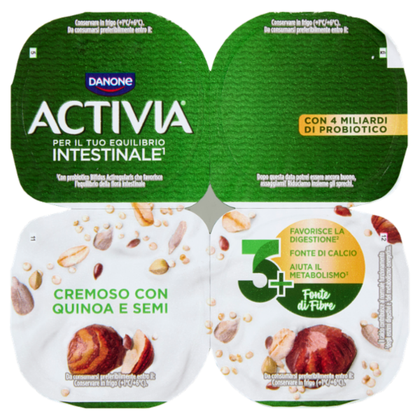 ACTIVIA Fibre Yogurt con Probiotico Bifidus, gusto Quinoa e Semi, 4x125g