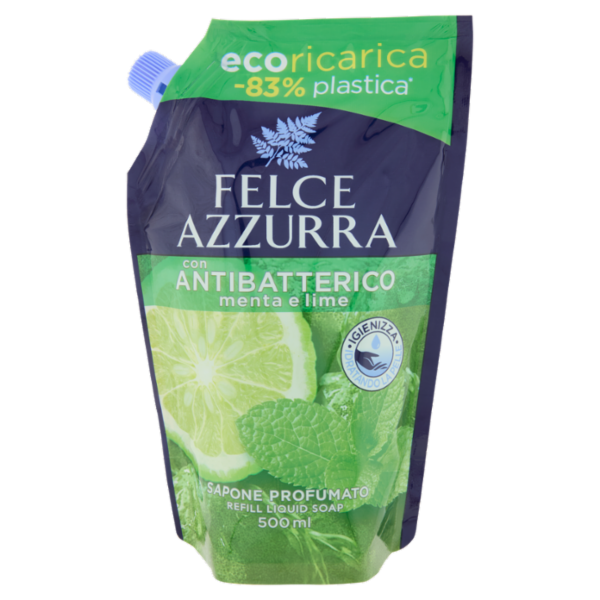 Felce Azzurra con Antibatterico menta e lime Sapone Profumato Refill 500 ml