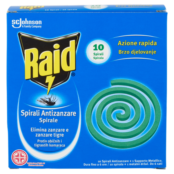 Raid Spirali Antizanzare, 10 Spirali Antizanzare + 1 Supporto metallico