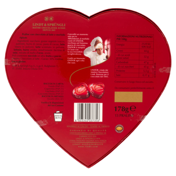 Lindt Lindor scatola cuore latte 178 g
