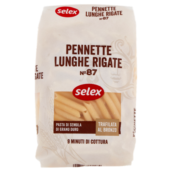 Selex Pasta di Semola Trafilata al Bronzo Pennette Lunghe Rigate 500 g