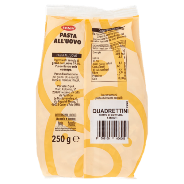 Selex Pasta all'Uovo Quadrettini 250 g