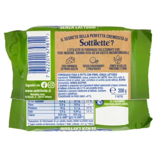 Sottilette formaggio fuso a fette Senza Lattosio - 200 g