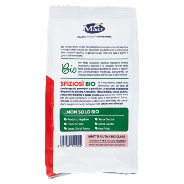 Matt SfizioSì Bio Snack di Riso, Pomodoro e Piselli 60 g
