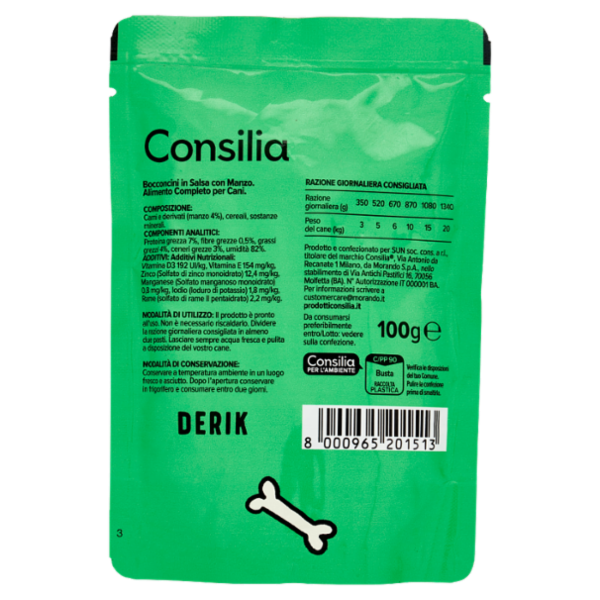 Consilia Derik Bocconi per Cane con Manzo 100 g