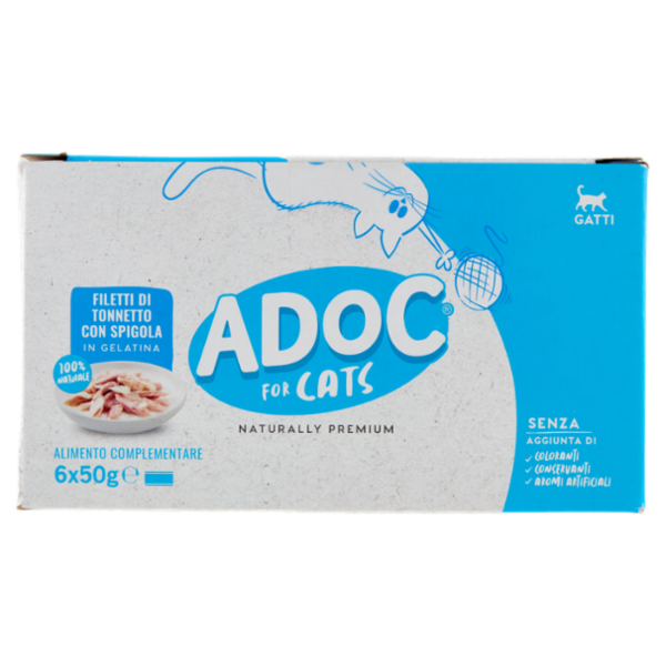 ADoC For Cats Naturally Premium Filetti di Tonnetto con Spigola in Gelatina 6 x 50 g