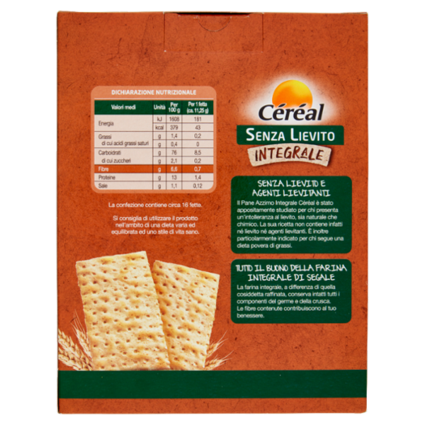 Céréal Senza Lievito Integrale Pane Azzimo con farina integrale di segale - 180 g