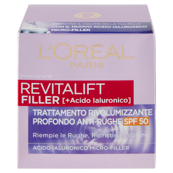L'Oréal Paris Crema Viso Revitalift Filler Antirughe Rivolumizzante con Acido Ialuronico, SPF 50