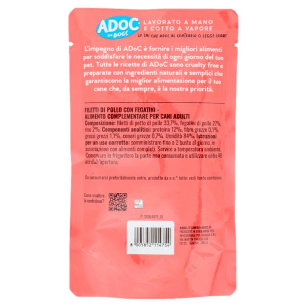 ADoC For Dogs Naturally Premium Filetti di Pollo con Fegatini in Gelatina 100 g