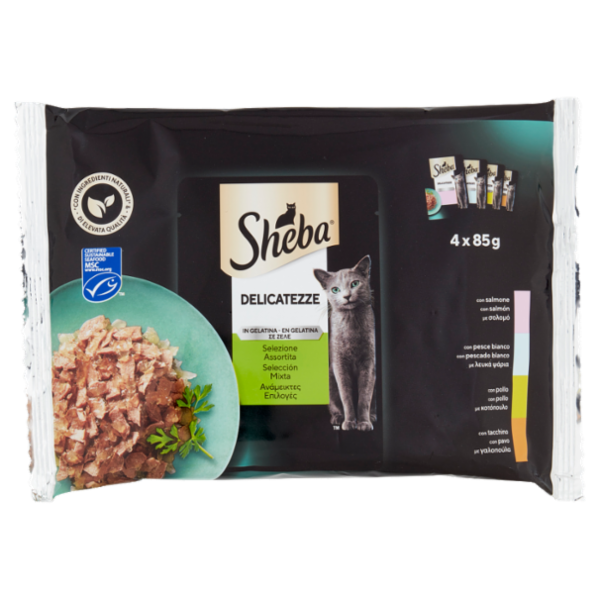 Sheba Delicatezze in gelatina cibo umido gatto Selezione Assortita 4x85g