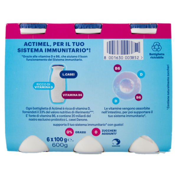 ACTIMEL, Yogurt da Bere con Vit B6 e D per il Sistema Immunitario, 0% grassi, Bianco Naurale, 6X100G