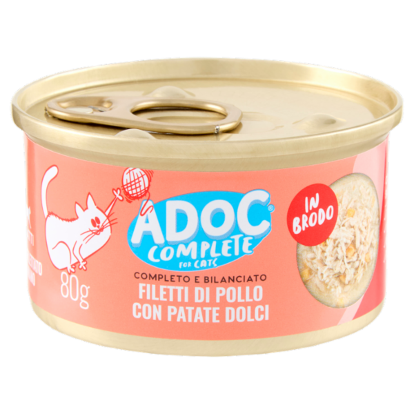 ADoC Complete For Cats Filetti di Pollo con Patate Dolci in Brodo 80 g