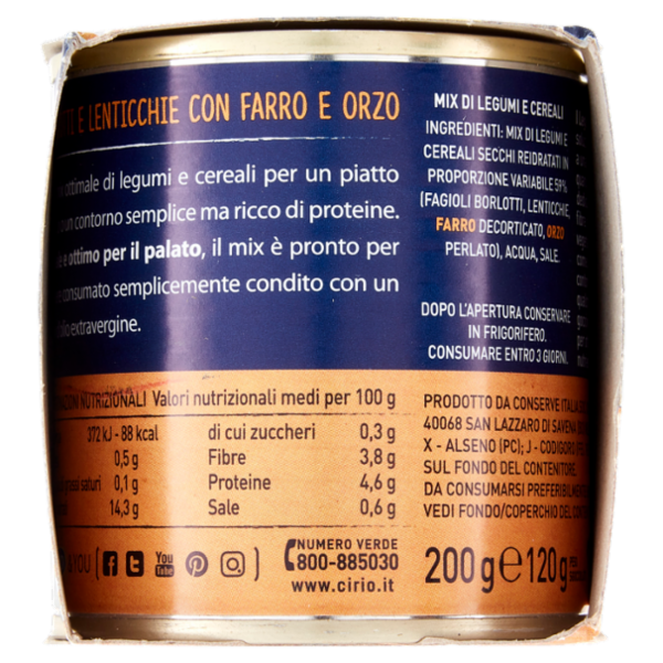 Cirio Legumi e Cereali Borlotti e Lenticchie con Farro e Orzo 2 x 200 g
