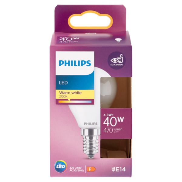 Philips Led sfera vetro 40W E14 2700K