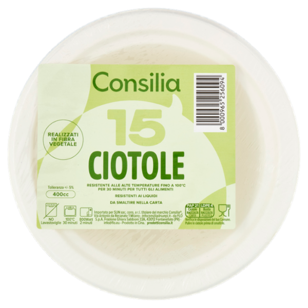 Consilia Ciotole in Fibra Vegetale Biodegradabili Compostabili 400 cc 15 pezzi