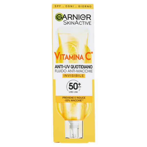 Garnier SkinActive Vitamina C Fluido Anti-UV Anti-Macchie Invisibile SPF 50+, 40 ml