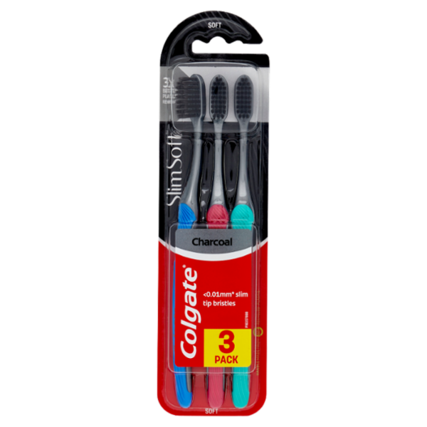 Colgate spazzolino Slim Soft al carbone pulizia profonda, morbido, 3 pezzi