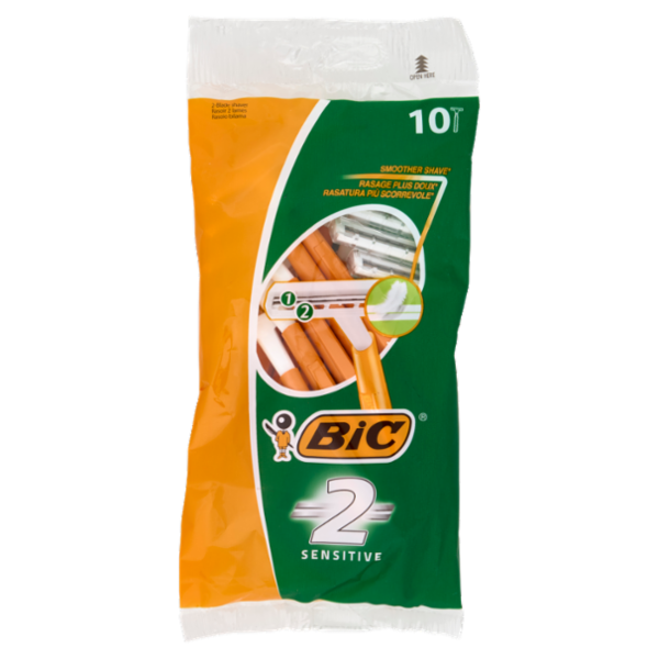 Bic 2 Sensitive Rasoi 2 Lame Usa e Getta da Uomo, 10 pezzi