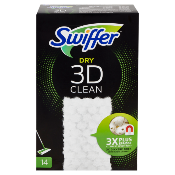 Swiffer Dry 3D Clean Panni Cattura Polvere per Scopa Swiffer - Ricarica 14 Salviette