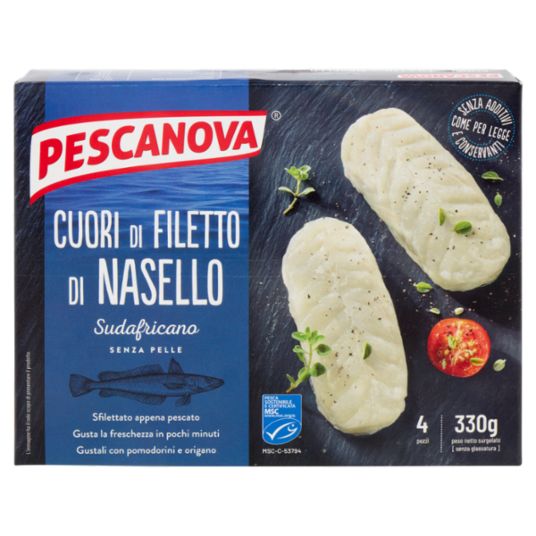 Pescanova Cuori di Filetto di Nasello Sudafricano Senza Pelle 4 pezzi 330 g