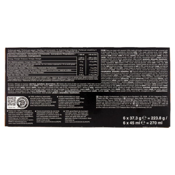 Mars Barretta Gelato al cioccolato e caramello salato, Multipack da 6 x 37.3 g