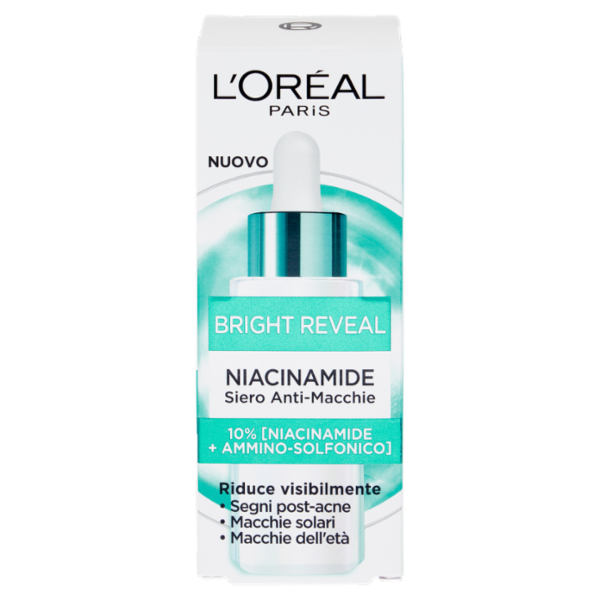 L'Oréal Paris Bright Reveal Siero Anti-Macchie 10% [Niacinamide + Acido Ammino-Solfonico], 30 ml