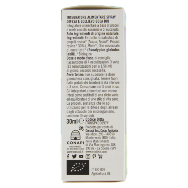 Mielizia Bio Spray Difesa e Sollievo Gola Bio 30 ml