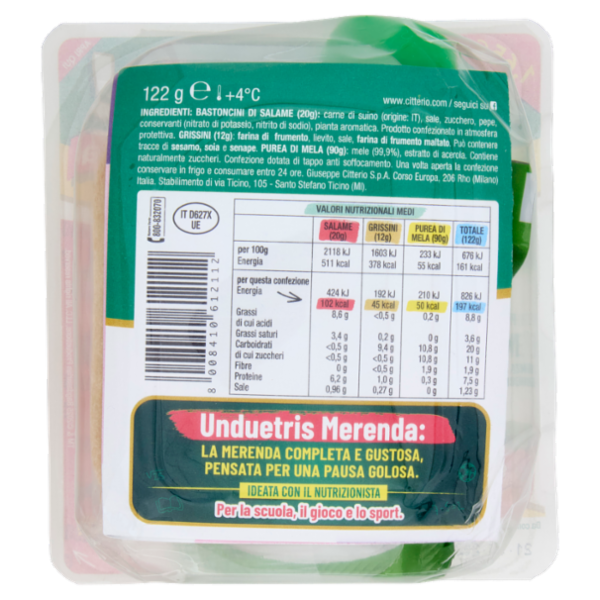 Citterio un due tris! merenda purea di mela + bastoncini di Salame + Grissini 122 g