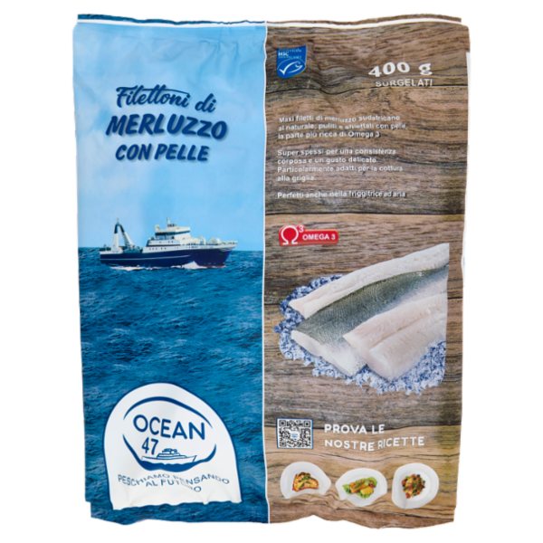 Ocean 47 Filettoni di Merluzzo con Pelle Surgelati 400 g