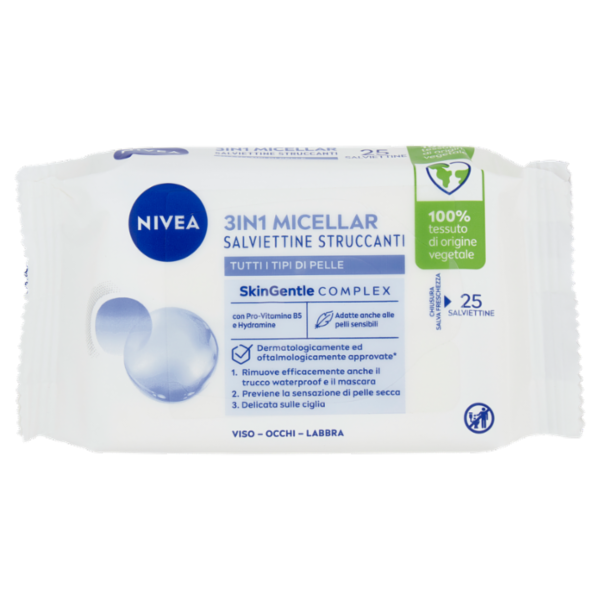 Nivea 3in1 Micellar Salviettine Struccanti Tutti i Tipi di Pelle 25 pz