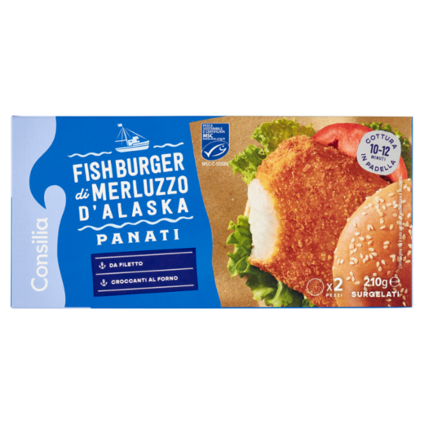 Consilia Fish Burger di Merluzzo D'Alaska Panati Surgelati 2x105 g