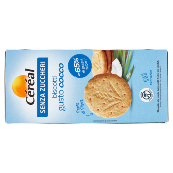 Céréal, Biscotti gusto Cocco, Senza Zuccheri, Fonte di Fibre, Senza Olio di Palma, 3 Pack - 132 g