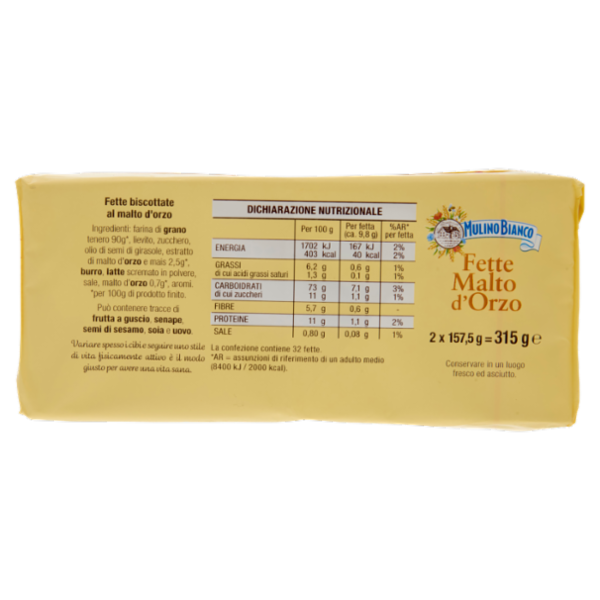 Mulino Bianco Fette Biscottate Malto d'Orzo 315g