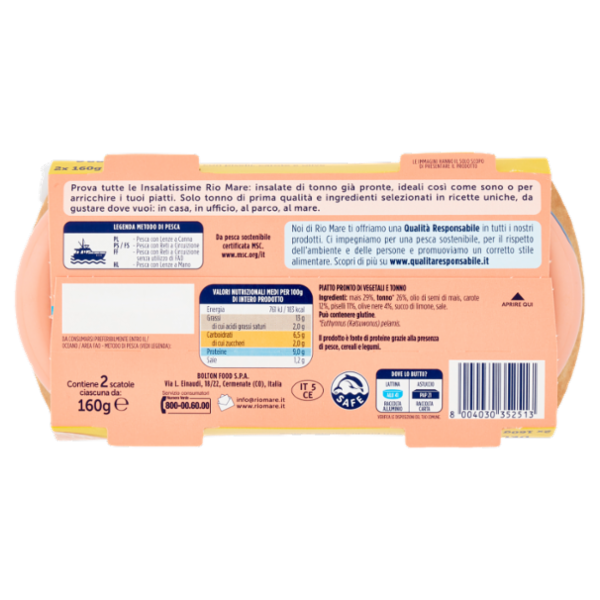 Rio mare Insalatissime Insalata di Tonno Delizia di Mais con piselli, carote e olive 2 x 160 g