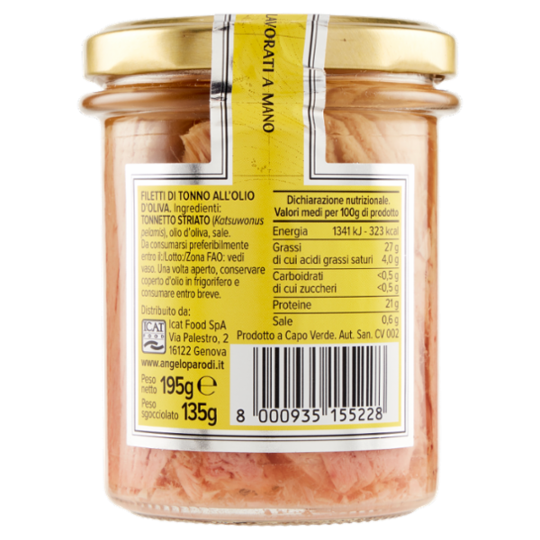 Angelo Parodi Filetti di Tonno Pescato a Canna in Olio d'Oliva 195 g