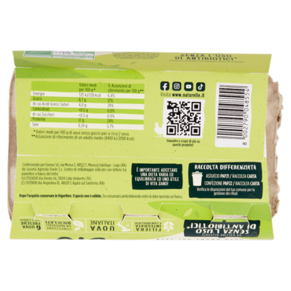le Naturelle 6 Uova Fresche Biologiche 330 g