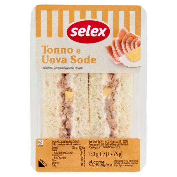 Selex Tramezzini Farciti Uova Sode, Maionese e Tonno 2x75 g