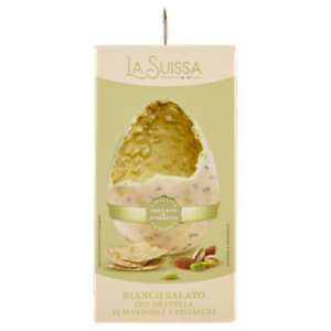 La Suissa Uovo Di Cioccolato Bianco Con Granella Salata Di Mandorle e Pistacchi 320 g