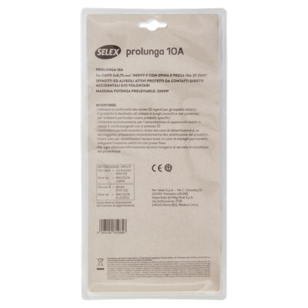 Selex Prolunga Spina 10A + Presa 10A(Ita) Bianco 5 m