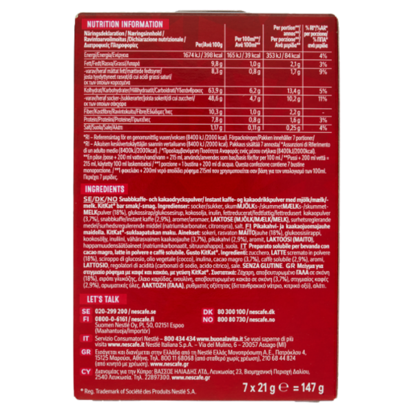 NESCAFÉ KitKat Mocha Caffè Solubile con Latte e Cacao 7 Bustine 21g