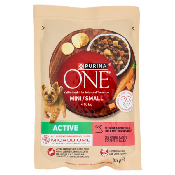 PURINA ONE Mini/Small Active con Manzo, Patate e Carote in Salsa 85 g