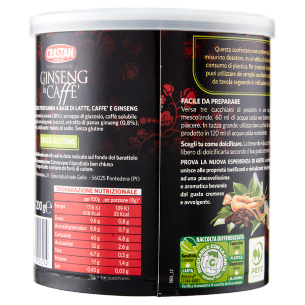 Crastan Preparato solubile per Ginseng & Caffè da zuccherare 200 g