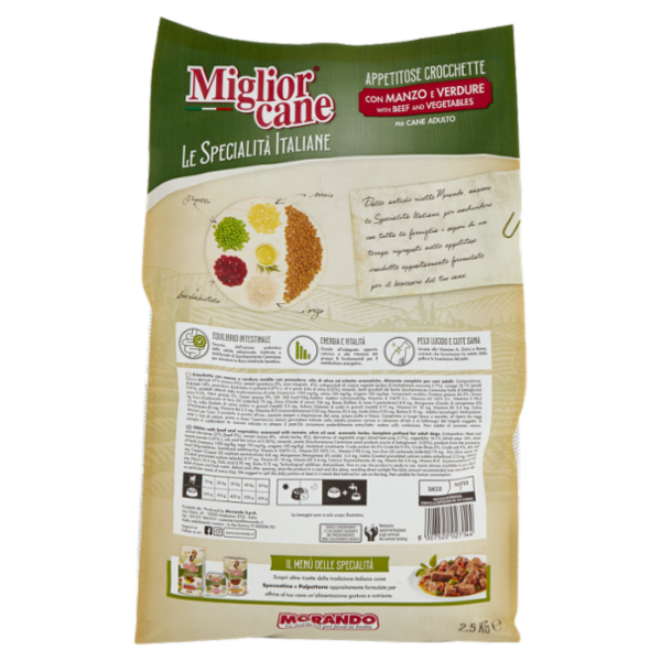 Migliorcane Le Specialità Italiane Appetitose Crocchette con Manzo e Verdure per Cane Adulto 2,5 KG