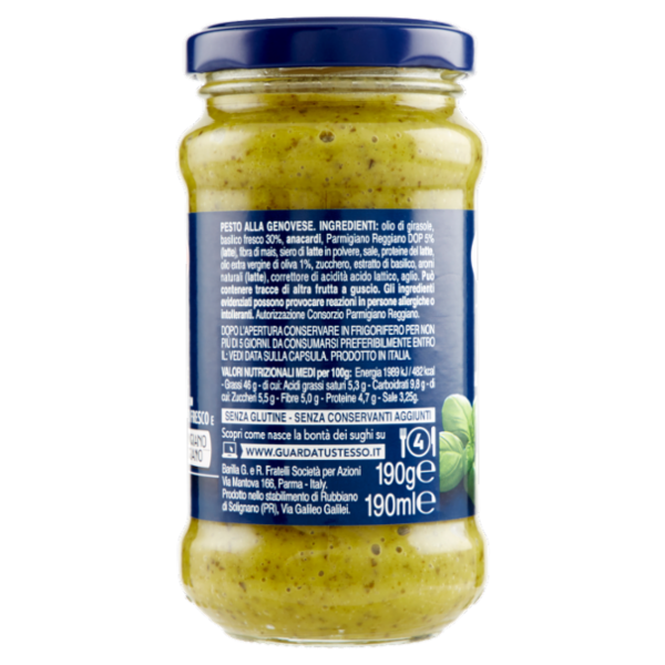 Barilla Pesto alla Genovese Basilico Fresco Italiano Condimento e Sugo per Pasta 190 g