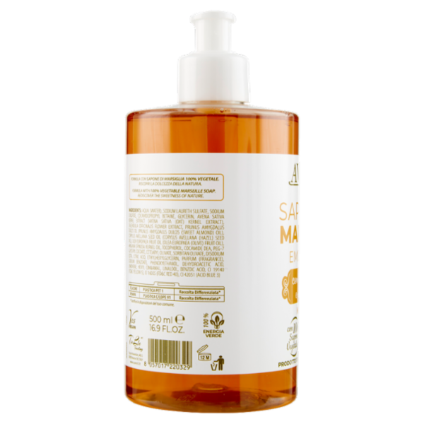 Avenil pure & soft Sapone di Marsiglia Emolliente con Calendula e Avena Bio Mani - Viso 500 ml